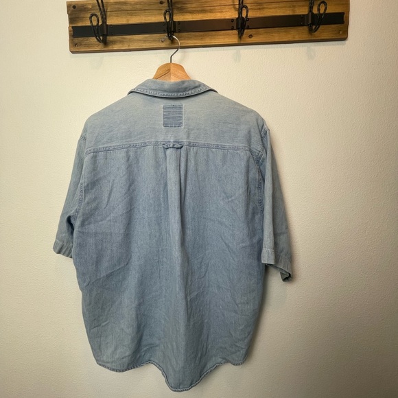 Short Sleeve Button-down Denim Shirt | Women’s Medium - Picture 2 of 5